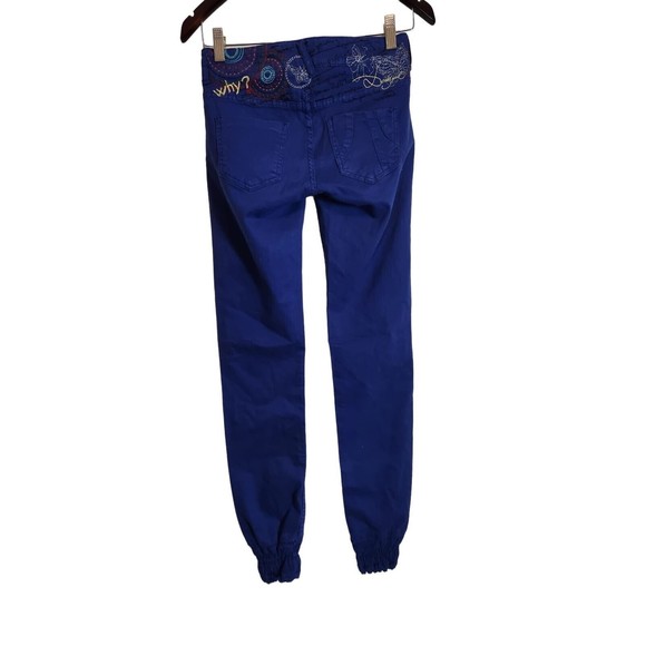 Desigual Women's Royal Blue Embroidered Denim Jeans Joggers Size 24 - Picture 5 of 10